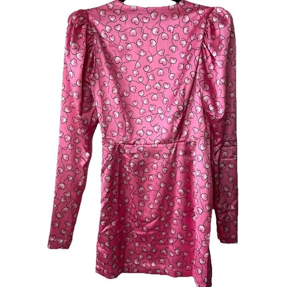 Rotate Birger Christensen Heart Print Satin Dress Pink Princess Coquette Size 6 - Picture 6 of 6